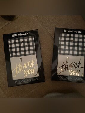 Pembrook Thank You Card Set - Black & White Plaid with Gold Foil